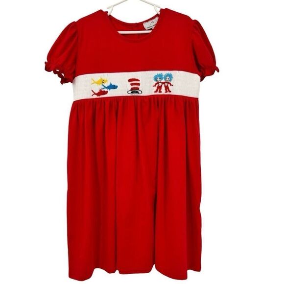 Knickers And Bows Dr Suess Embroidered Dress Red Girls Size 8